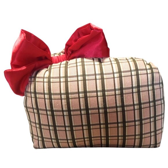 Vintage Handmade Plaid Stuffed Fabric Cat Weighted Bed Decor Door Stop Farmhouse - Picture 4 of 6